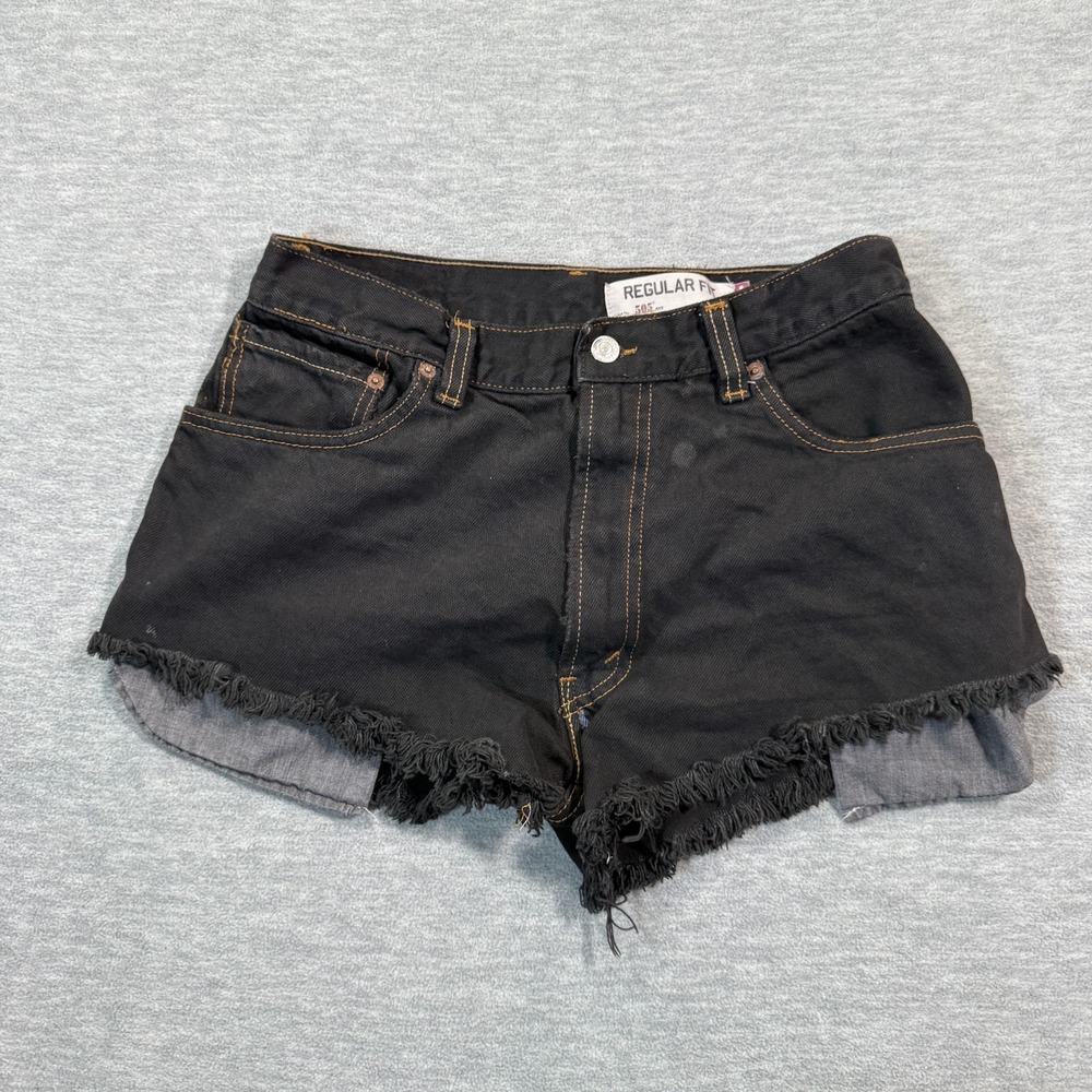Levi's Shorts Women 30 Black 505 Regular Fit High Rise Denim‎ Cutoff Frayed Hem